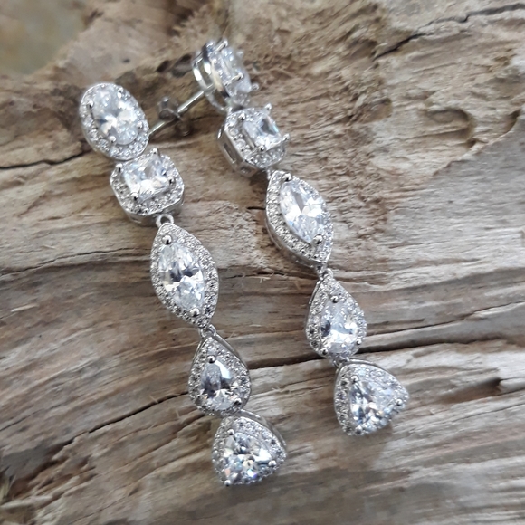 Long Bridal Silver Earrings - Picture 9 of 12